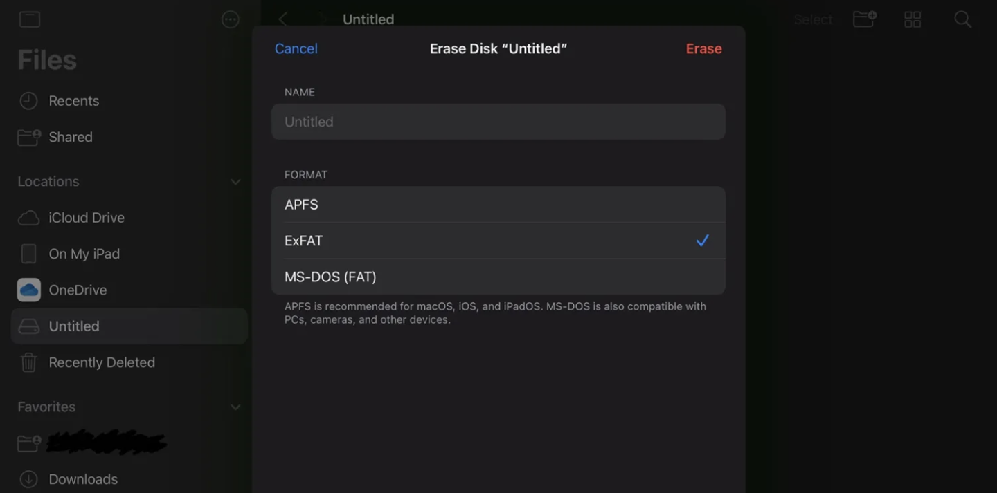 :蘋果 iPadOS 18“文件”應用隱藏功能:可將外置磁磐格式化爲 APFS / ExFAT / FAT 格式